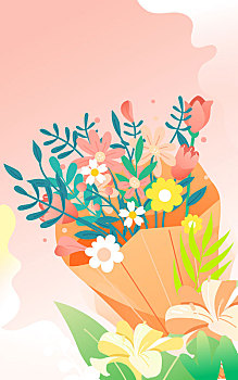 庆祝三八国际妇女节女神节时尚鲜花促销插画