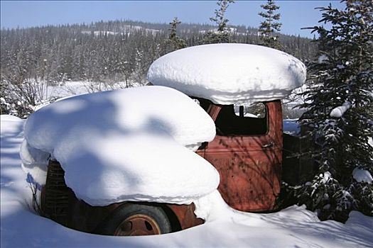 老,卡车,生锈,积雪,乡村,育空地区,加拿大