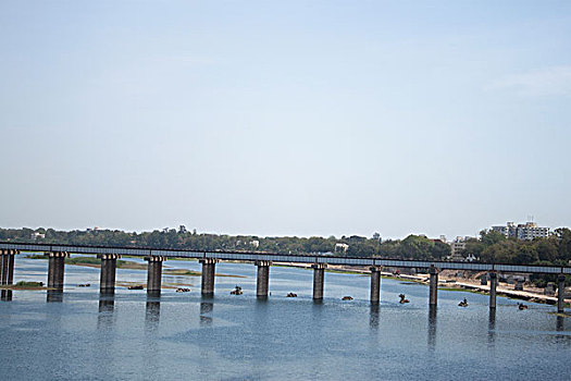 铁路桥,河,阿默达巴德,古吉拉特,印度