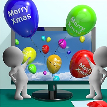 气球,高兴,圣诞节,展示,上网,问候