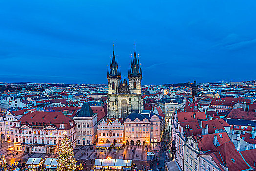 布拉格,捷克共和国,教堂,圣玛丽,黄昏