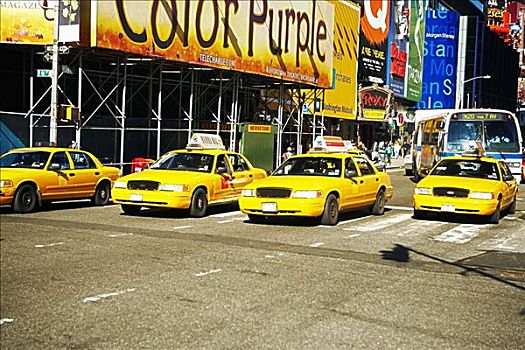 黄色,出租车,道路,城市,时代广场,曼哈顿,纽约,美国