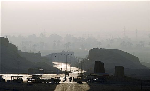 河,埃及,风景,早晨,雾,尼罗河,路克索神庙