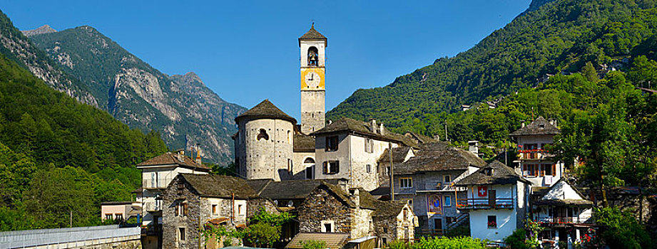 乡村,山村,石头,房子,教堂,提契诺河,阿尔卑斯山,瑞士,欧洲