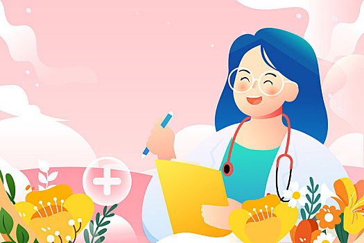 国际护士节护士收获爱心鲜花医疗健康插画