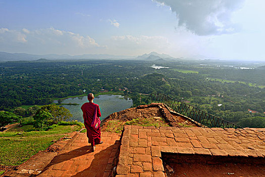 佛教,女僧侣,享受,风景,遗址,要塞,狮子岩,锡吉里耶,世界遗产,中央省,斯里兰卡,亚洲