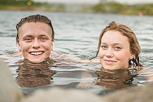 年轻,情侣,头像,放松,秘密,泻湖,温泉,冰岛