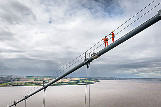 桥,工人,工作,线缆,吊桥,英国,时间