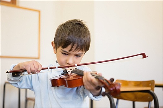 可爱,学生,演奏,小提琴,教室