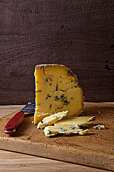 蓝纹奶酪,乡村,案板,刀