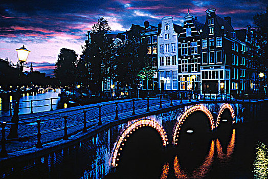 阿姆斯特丹,光亮,桥,黄昏
