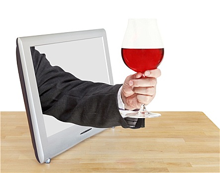 葡萄酒杯,男性,手,室外,电视屏幕