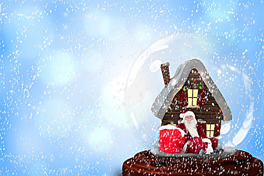 圣诞老人,坐,雪中,球体