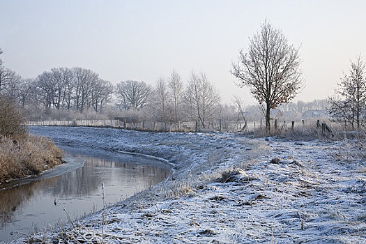 河,地点,冬天,下萨克森,德国