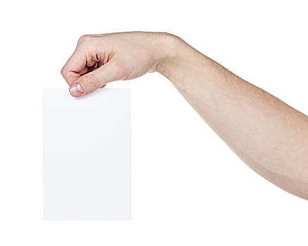 男人,握着,留白,尺寸,纸,卡片,隔绝,白色背景