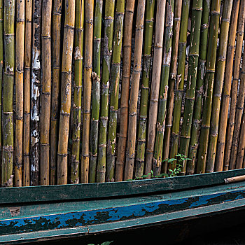 特写,竹子,柱子,琅勃拉邦,老挝