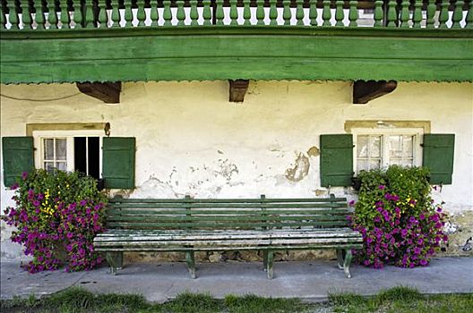园凳,正面,农舍,上巴伐利亚,巴伐利亚,德国