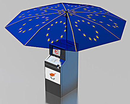 自动柜员机,塞浦路斯,旗帜,伞,星,欧盟,象征,欧元,救助,包装,插画