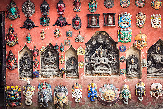 佛教,神,面具,寺庙,加德满都,喜马拉雅山,区域,尼泊尔,亚洲