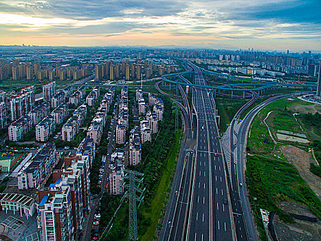 机场路,北环路,立交,桥梁,道路,交通,小区,航拍