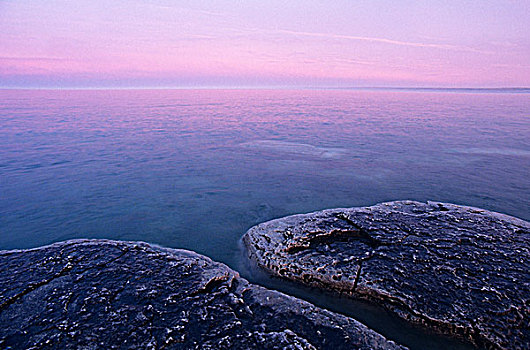 休伦湖,晨光,岛屿,安大略省,加拿大