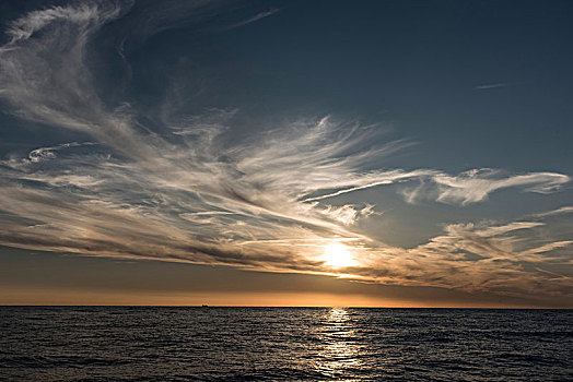 海景,地平线,日落,波克罗勒岛