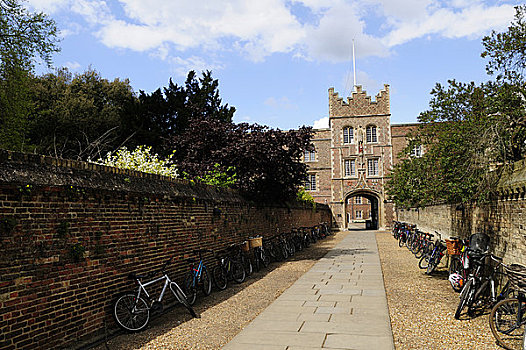 英格兰,剑桥郡,剑桥,自行车,排列,小路,门房,耶稣,大学,一个,剑桥大学