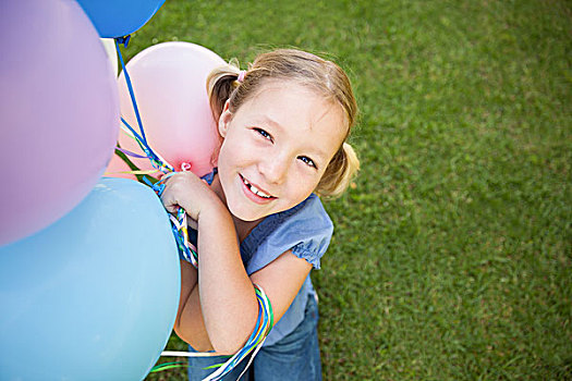 一个,女孩,头像,彩色,气球,公园
