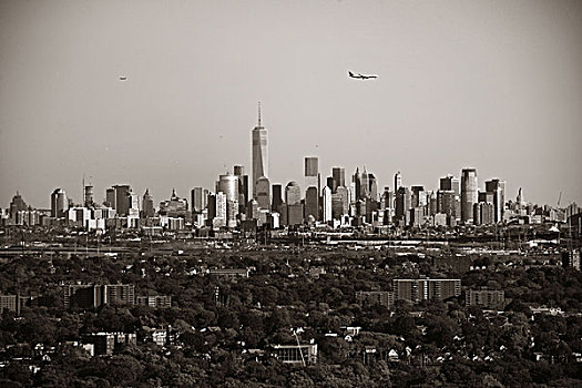 纽约,天际线,飞机,公园,黑白