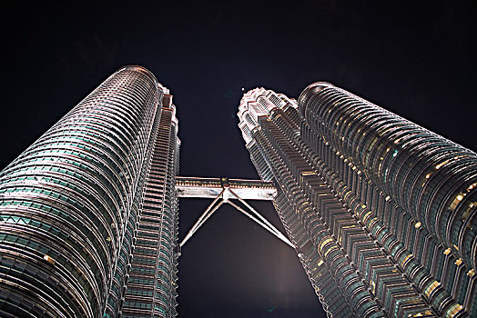 双子塔,光亮,夜晚,仰视,吉隆坡,马来西亚