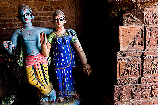 莱阿,小雕像,赤陶,庙宇,地区,西孟加拉,印度,亚洲