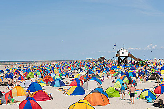 许多,洗澡,海滩,帐篷,拥挤,北方,石荷州,德国,欧洲
