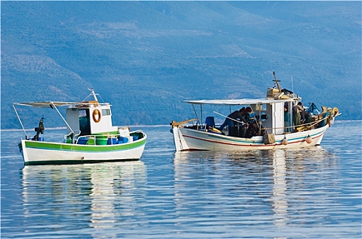 两个,渔船,南方,希腊,湾