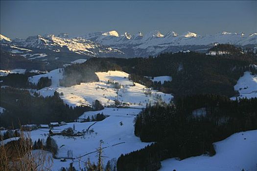 风景,冬天,吐根堡,山峦,瑞士