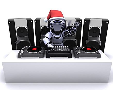 圣诞节,机器人,dj,混合,唱片,唱机转盘