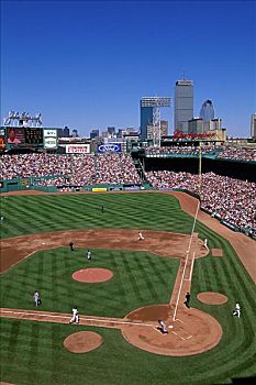 航拍,棒球手,玩,体育场,公园,波士顿,马萨诸塞,美国