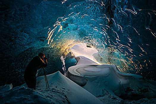 摄影师,冰,洞穴,冰岛