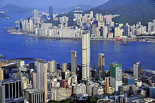 从天际100俯视维多利亚港,香港九龙