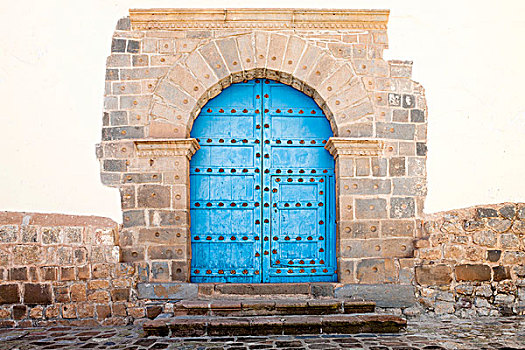 蓝色,教堂,门,入口,库斯科,秘鲁,南美