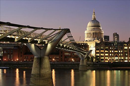 千禧桥,圣保罗大教堂,风景,南方,银行,泰晤士河,伦敦,英格兰,英国