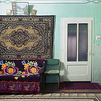 生活方式,房间,花,地毯,上方,沙发,墙壁,图像,悬挂,向上,椅子,乌克兰,四月,2009年