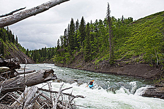 男性,皮划艇手,石台,河,艾伯塔省,加拿大