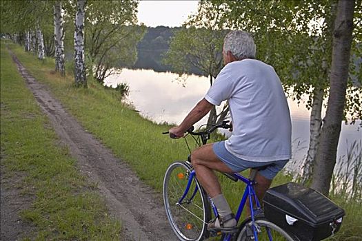 男人,骑自行车,湖,汉诺威,德国