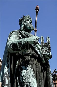帝王,亨利二世,一个,雕塑,马克西米利安,喷泉,班贝格,上弗兰科尼亚,巴伐利亚,德国,欧洲
