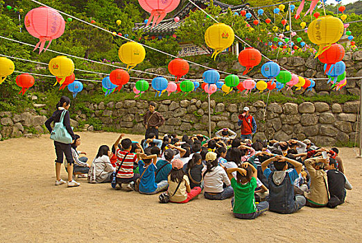 学童,坐,正面,洞穴,庆州,韩国