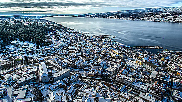 俯视图,积雪,建筑,挪威