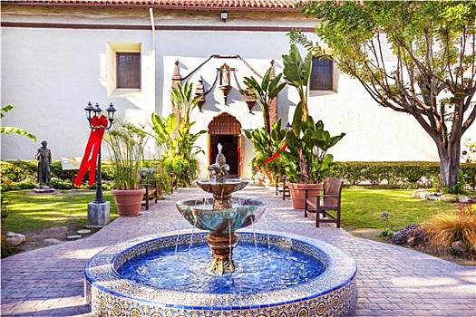 墨西哥,瓷砖,喷泉,雕塑花园,教区,加利福尼亚