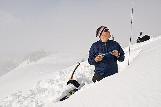 边远地区,滑雪者,雪,凹,测验,状况,阿拉斯加