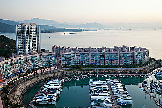 俯拍,游艇,码头,大屿山,香港,中国