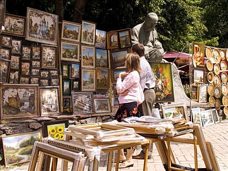 乌克兰,基辅,道路,艺术,市场,绘画,顾客,游客,2004年